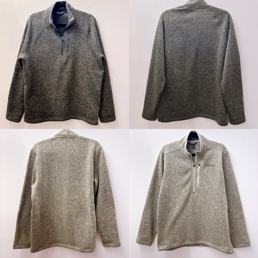 Eddie Bauer Fleece Pullover‎ Sweatshirt Knit Lot Of 2  Mens Large Gray 1/4 Zip